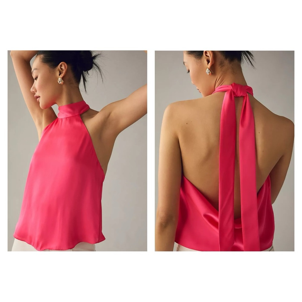 Favorite Daughter Pink Peacock Halter‎ Top Open Back Tie XL